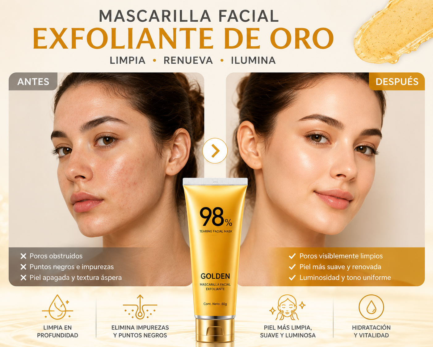 Mascarilla Facial de Oro Exfoliante (80g)
